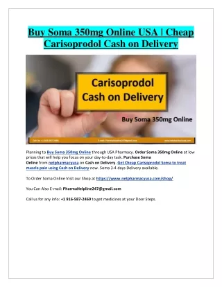 Understanding Soma Online COD | Order Cheap Carisoprodol Soma 350mg Cash on Deli