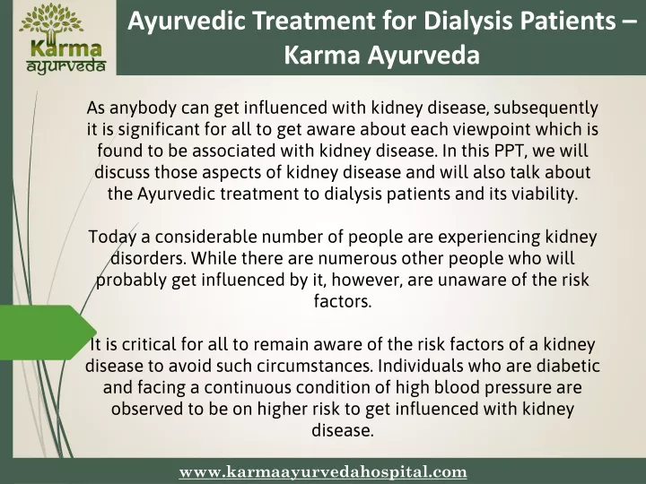 ayurvedic treatment for dialysis patients karma
