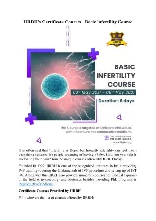 iirrh s certificate courses basic infertility