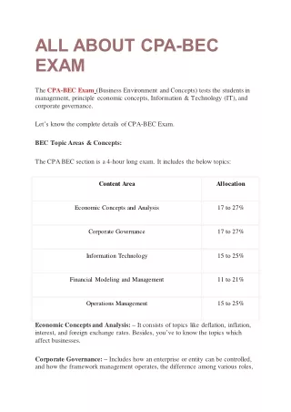 all about cpa bec exam