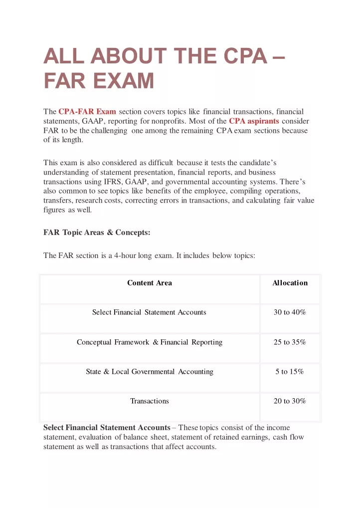 all about the cpa far exam