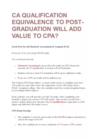 CA QUALIFICATION EQUIVALENCE TO POST-GRADUATION WILL ADD VALUE TO CPA