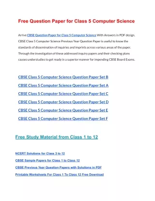 free question paper for class 5 computer science