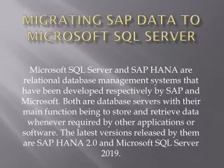 Migrating SAP Data to Microsoft SQL Server