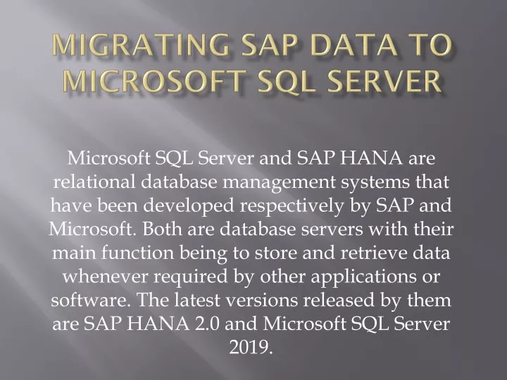 migrating sap data to microsoft sql server