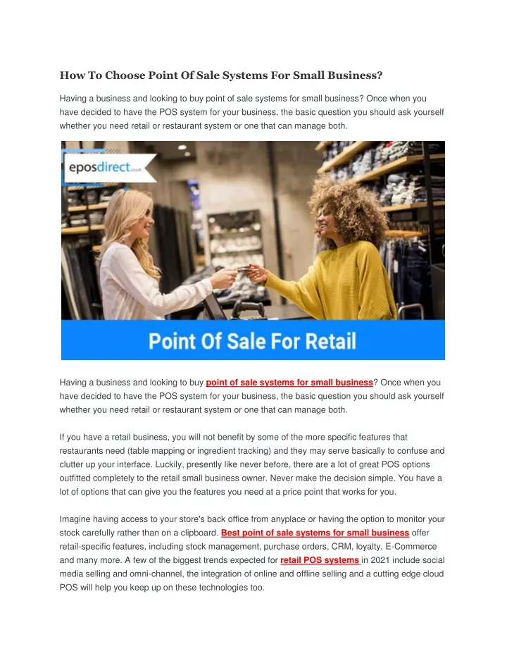how to choose point of sale systems for small