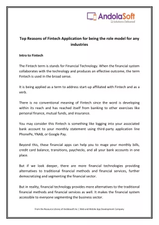 top reasons of fintech application for being