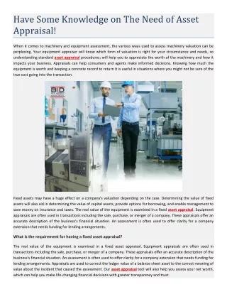 have some knowledge on the need of asset appraisal