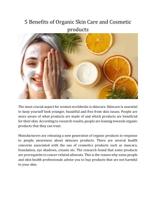 5 Benefits of Organic Skin Care and Cosmetic products