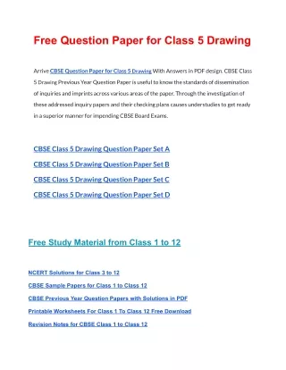 free question paper for class 5 drawing