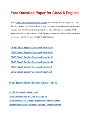 free question paper for class 5 english