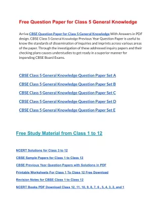 free question paper for class 5 general knowledge
