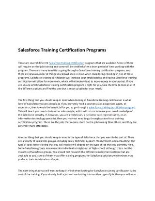 Salesforce Training Certification Programs