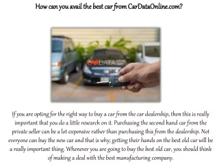 How can you avail the best car from CarDataOnline.com?