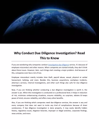 Why Conduct Due Diligence Investigation Read This to Know