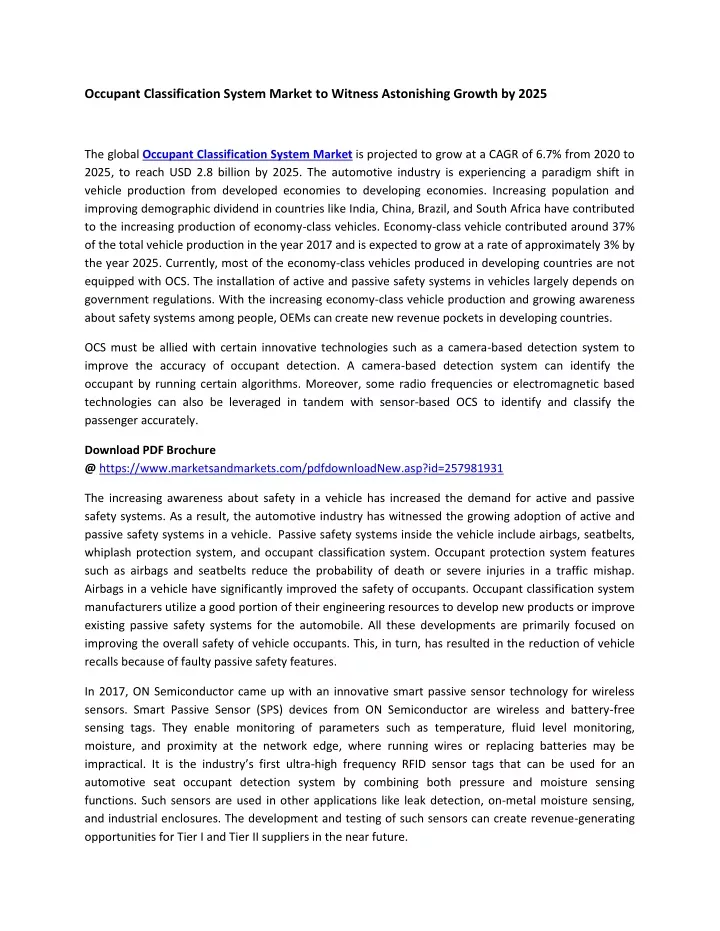 occupant classification system market to witness