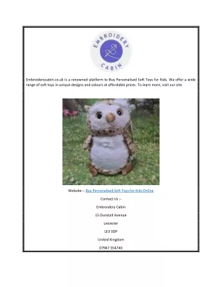 Buy Personalised Soft Toys for Kids Online  Embroiderycabin.co.uk