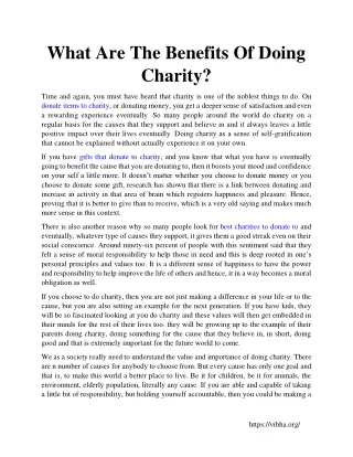 What Are The Benefits Of Doing Charity