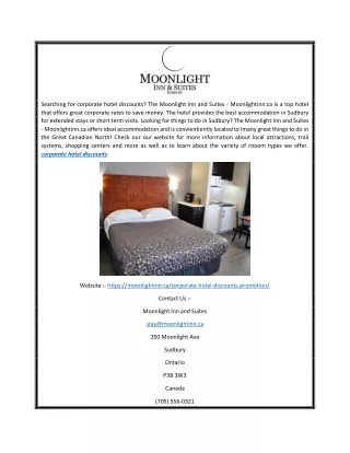 Corporate Hotel Discounts  Moonlightinn.ca