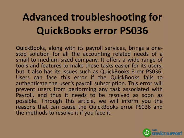 advanced troubleshooting for quickbooks error ps036