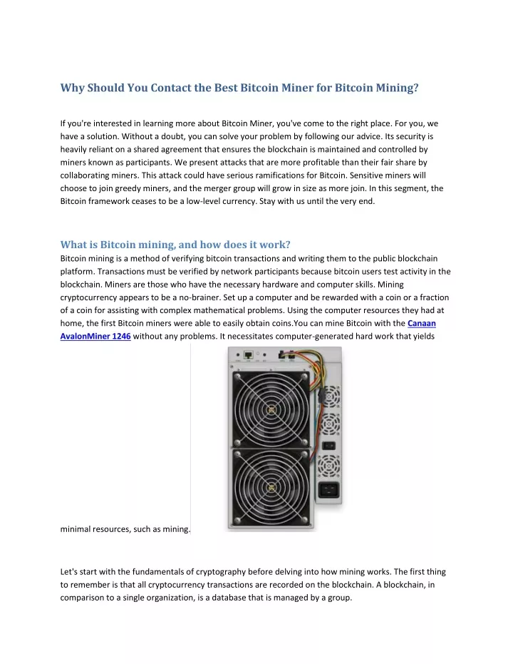 why should you contact the best bitcoin miner