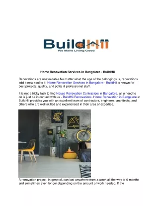 Home Renovation Services in Bangalore - BuildHii