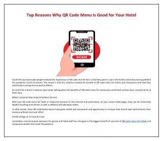 Top Reasons Why QR Code Menu Is Good for Your Hotel