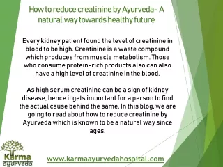 How to reduce creatinine by Ayurveda- A natural way towards healthy future