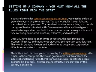 setting up a company you must know all the rules right from the start