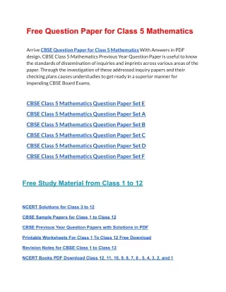 free question paper for class 5 mathematics