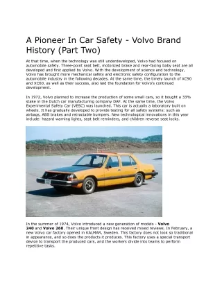 A Pioneer In Car Safety Volvo Brand History Part Two