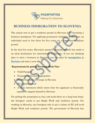 BUSINESS IMMIGRATION TO SLOVENIA