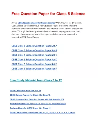 free question paper for class 5 science