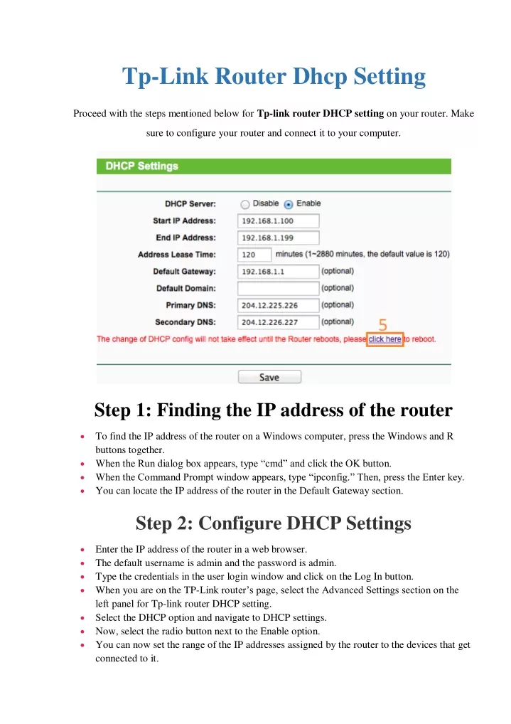 tp link router dhcp setting