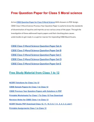 free question paper for class 5 moral science