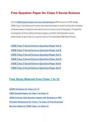 free question paper for class 5 social science