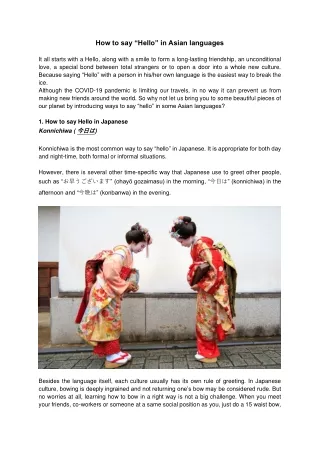 How to say Hello in Asian languages?