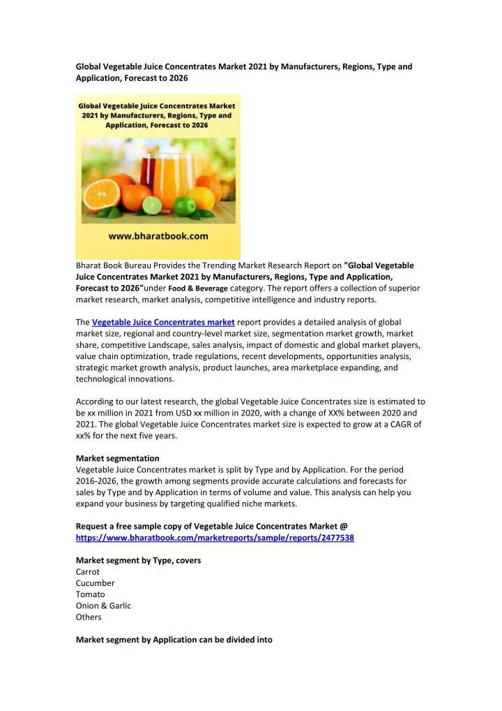 global vegetable juice concentrates market 2021