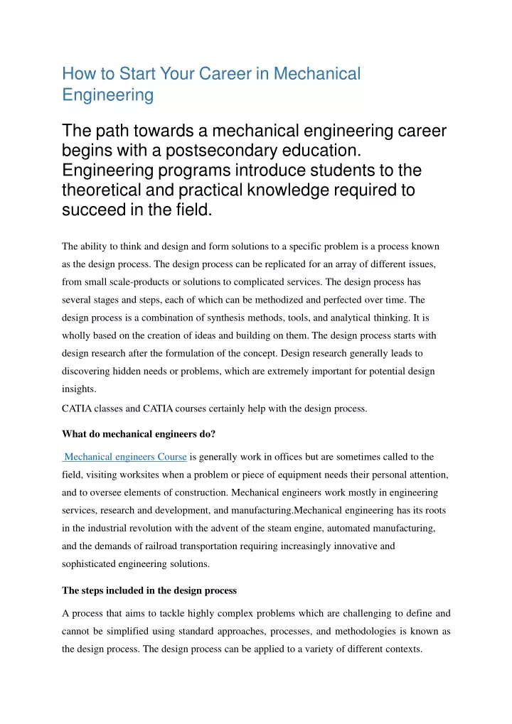 how to start your career in mechanical