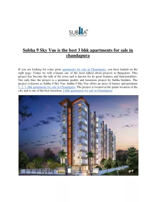 Subha 9 Sky Vue is the best 3 bhk apartments for sale in chandapura (1)