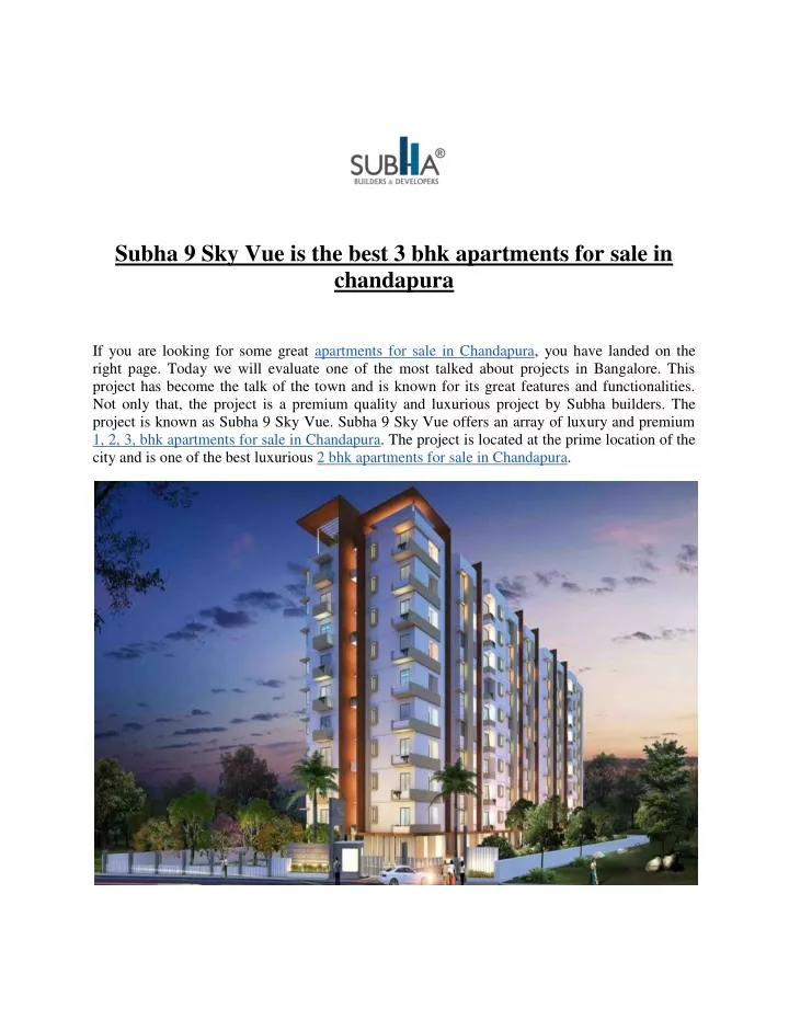 subha 9 sky vue is the best 3 bhk apartments