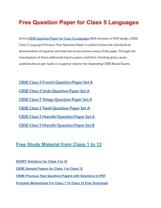free question paper for class 5 languages