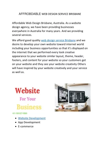 AFFROBDABLE WEB DESIGN SERVICE BRISBANE