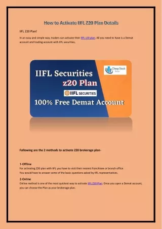 How to Activate IIFL Z20 Plan Details