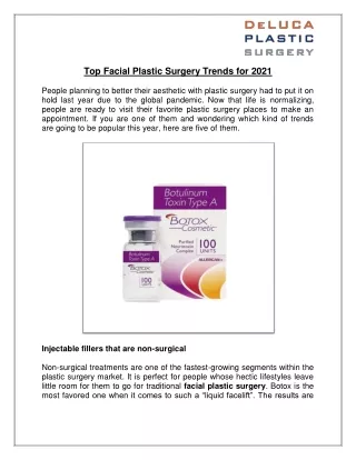 Top Facial Plastic Surgery Trends for 2021