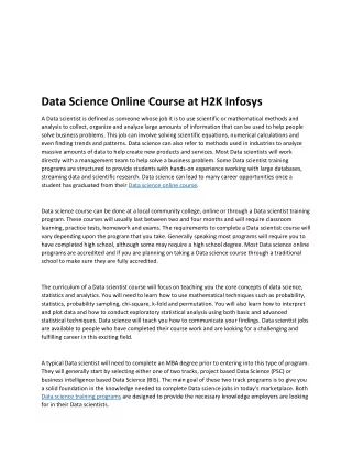 Data Science Online Course at H2K Infosys