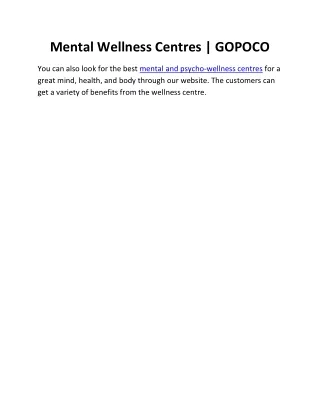 Mental Wellness Centres | GOPOCO
