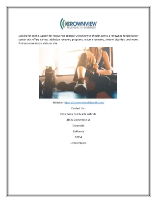 Online Support for Recovering Addicts | Crownviewtelehealth.com