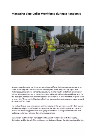 Managing Blue-Collar Workforce during a Pandemic