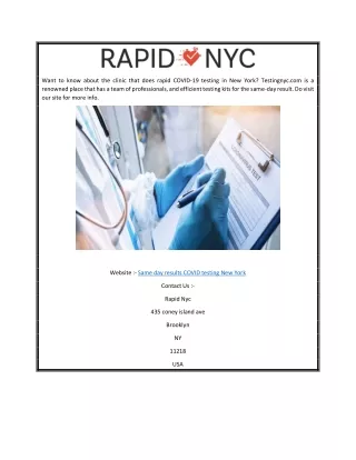 Same Day Results Covid Testing New York  Testingnyc.com